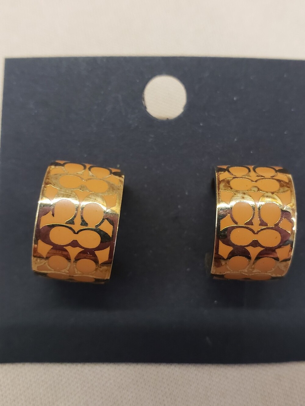Coach Gold Tone Enamel Logo Hoop Earrings - Yellow and Gold